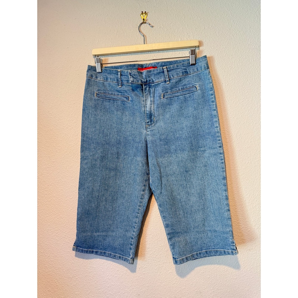 Gloria Vanderbilt Womens Blue Denim Bermuda Shorts Petite Size 10 High Rise